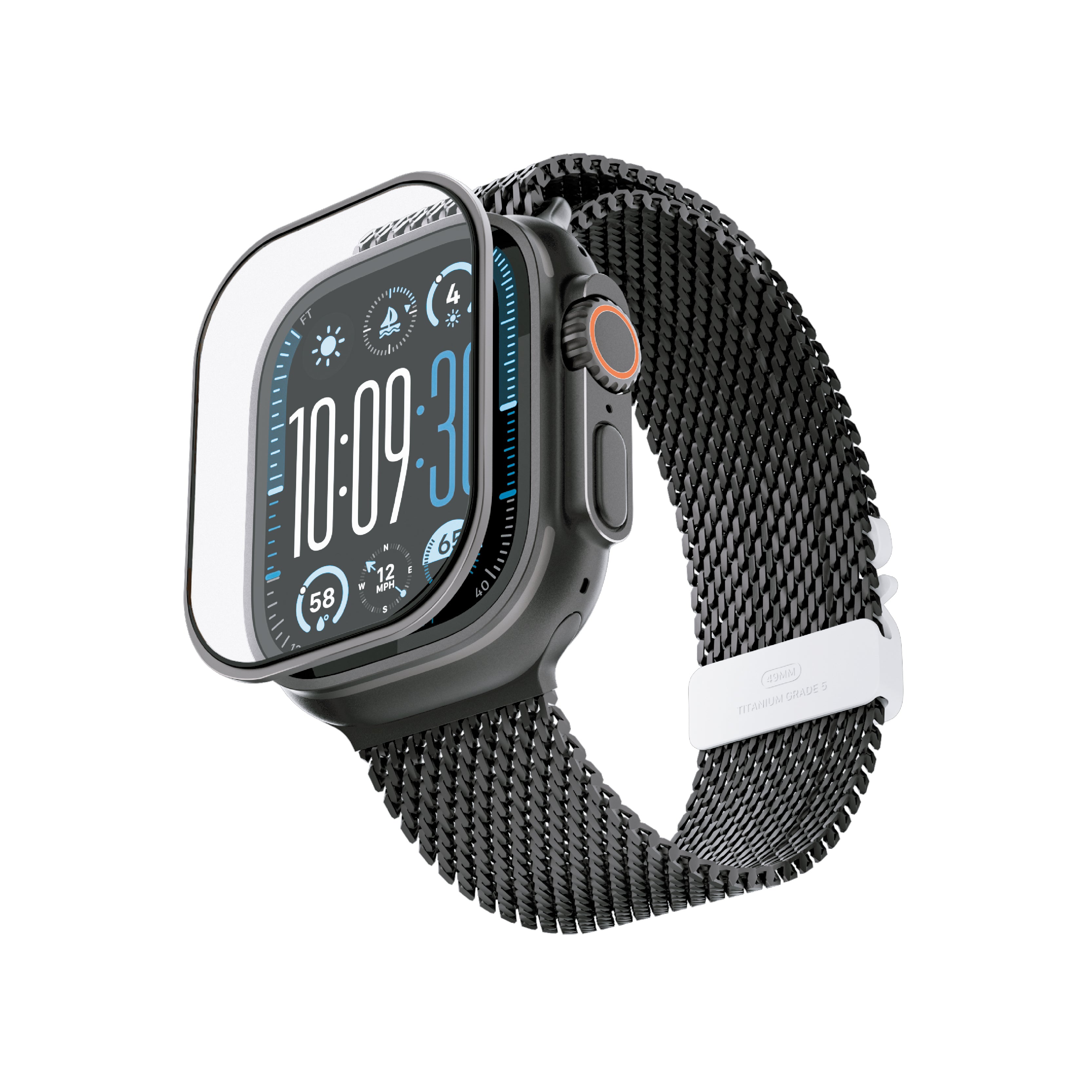 حماية شاشة لساعة Apple Watch Ultra / Ultra 2 من ليزل بحواف تيتانيوم مقاس 49 مم|أسود حماية شاشة لساعة Apple Watch Ultra / Ultra 2 من ليزل بحواف تيتانيوم مقاس 49 مم|أسود
